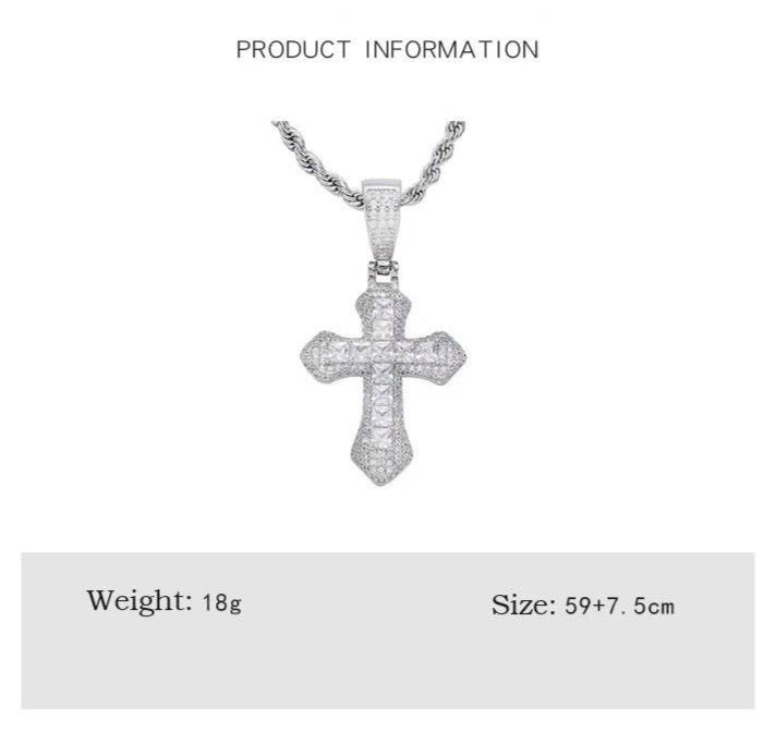 Studded Cross Necklace in Silver with twisted chain