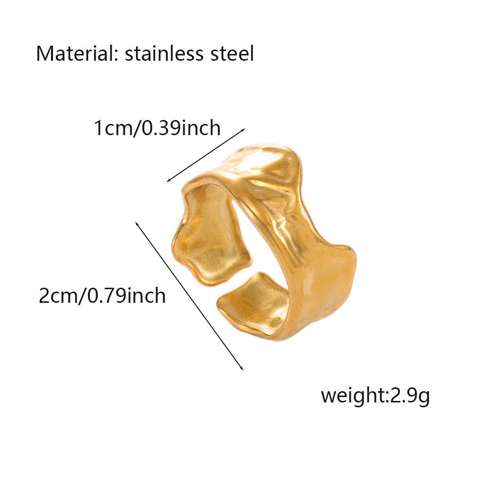 Gold geometric irregular hammered open ring