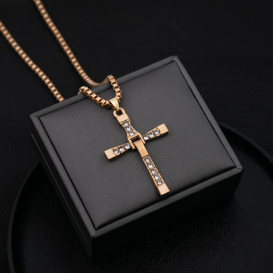 Y2K gold cross pendant necklace