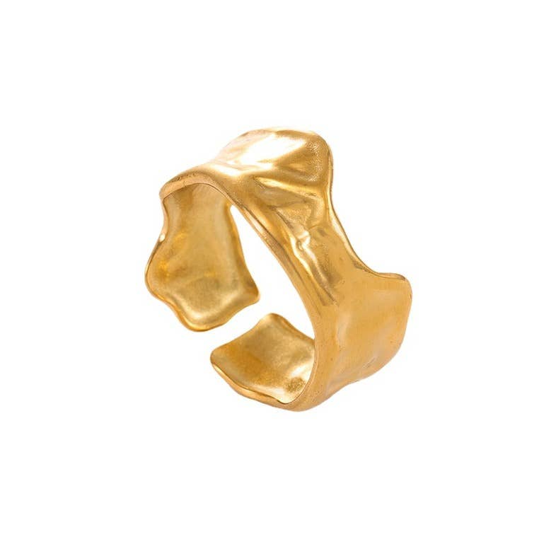 Gold geometric irregular hammered open ring