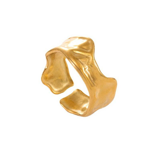 Gold geometric irregular hammered open ring