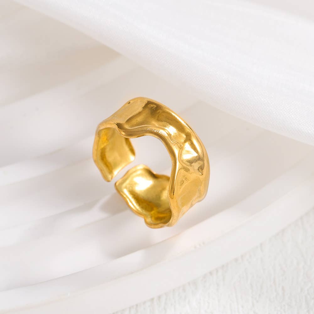 Gold geometric irregular hammered open ring